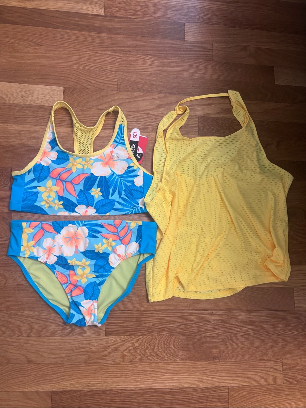 ZeroXposur Blue Floral Bikini Set with Yellow Tankini